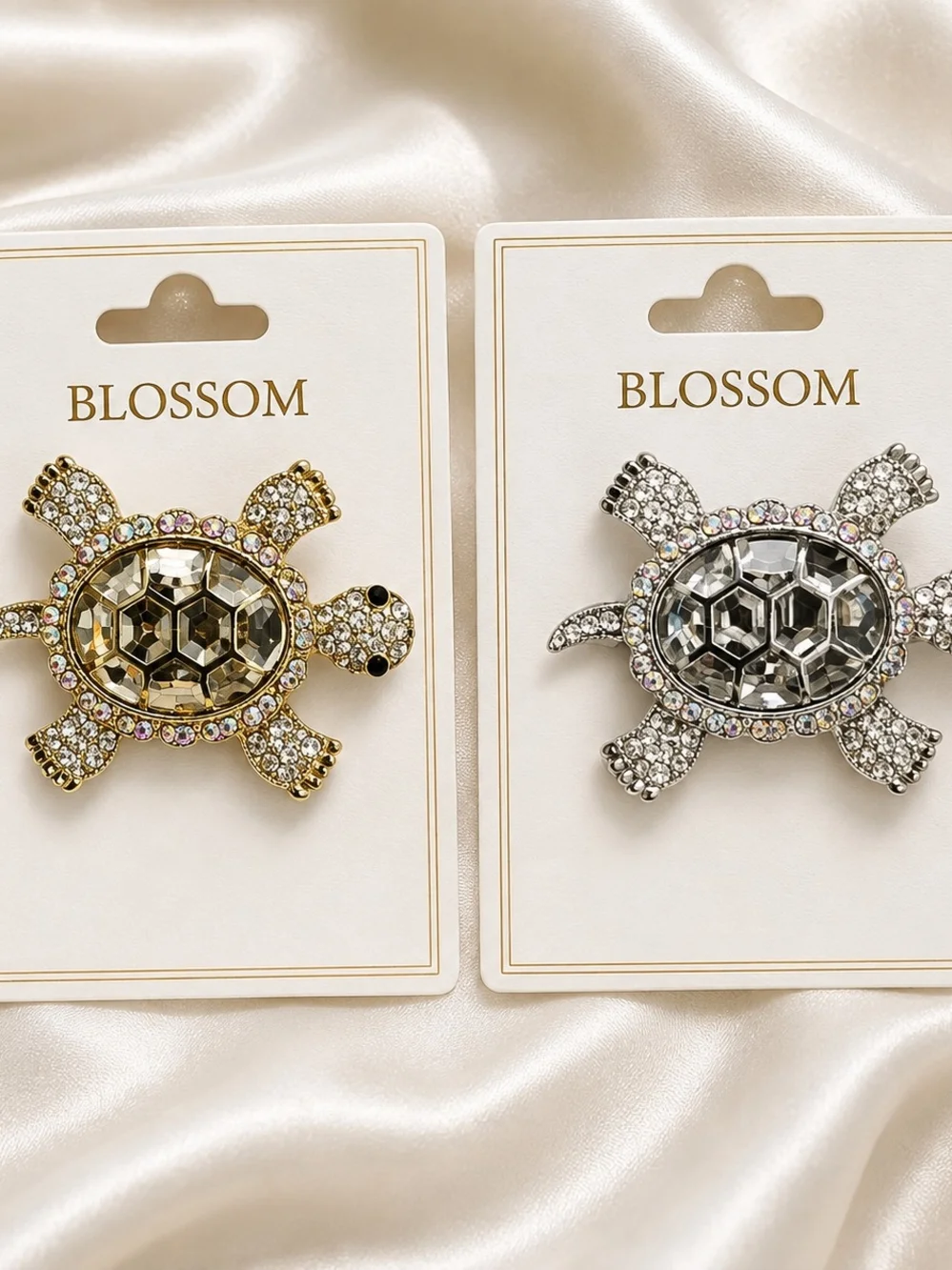 Blossom Crystal Turtle Brooch - Gold or Silver